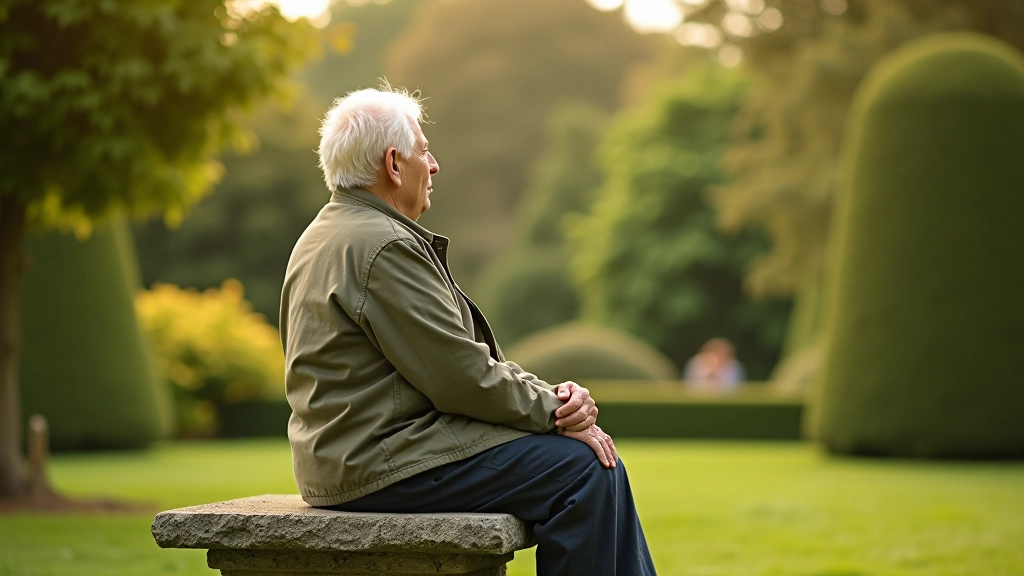 Visitor enjoying quiet moment in a formal garden setting