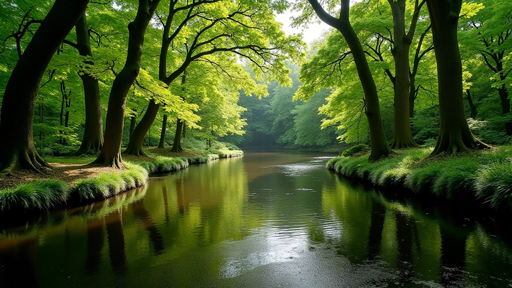 Mount Usher Gardens riverside woodland with walking paths through native trees and water features